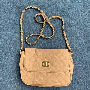 Faux Leather Purse Tan Gold Chain and Turn Lock